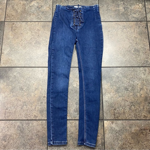 Free People Denim - Women’s Free People Shoe Tie Lace Up Denim Blue Jeans Size 25